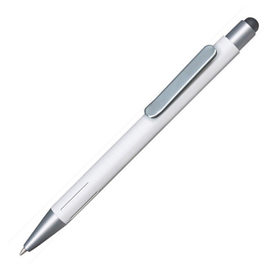 Metall-Touchkugelschreiber Rava Soft SILVER, blaue Mine, weiß