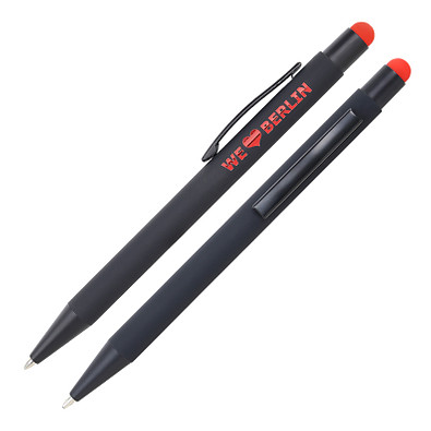 LANCE® Metall-Touchkugelschreiber, schwarz/rot, farbige Glanzgravur in rot