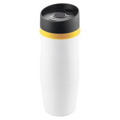 METMAXX® Vakuum-Thermobecher Metall, 400 ml, weiß/gelb