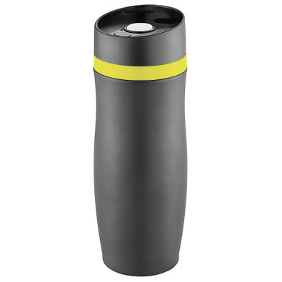 METMAXX® Vakuum-Thermobecher CremaExtensaNero 400 ml, schwarz/gelb