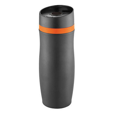 METMAXX® Vakuum-Thermobecher CremaExtensaNero 400 ml, schwarz/orange