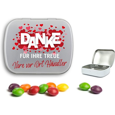 Mini Nostalgiedose, 20 g, Skittles, silber-matt, inkl. Druck