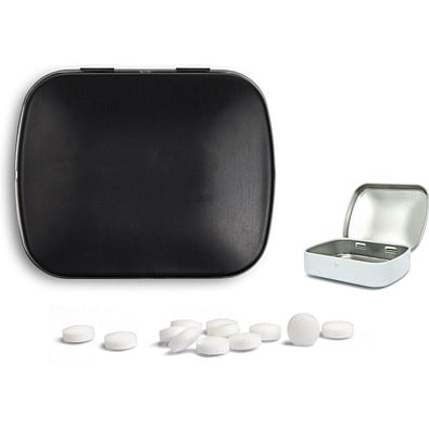 Mini Nostalgiedose, 20 g, zuckerhaltige Pfefferminztabletten, schwarz-matt, ohne Druck