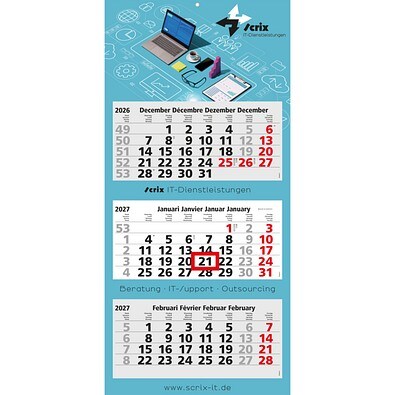 Geiger-Notes Monatskalender Maxi Light 3 Bestseller, Benelux, inkl. Druck, hellgrau