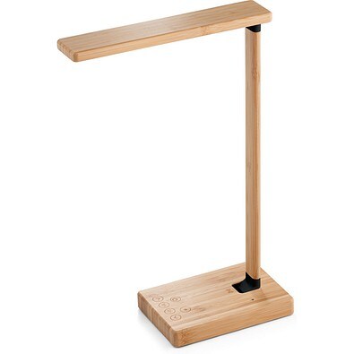 MOREY. Klappbare Schreibtischlampe mit superschnellem kabellosem 15W-Ladegerät aus Bambus, Natur