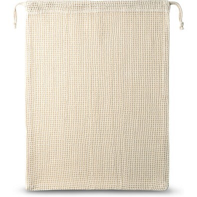 NAPOLI. Beutel aus 100% Baumwolle (120 g/m²) mit Netzgewebe auf der Vorderseite (100 g/m²), Naturhell