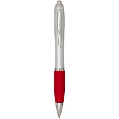 Nash RCS Kugelschreiber aus recyceltem Kunststoff mit silbernem Schaft und farbigem Griff (schwarze Tinte), rot