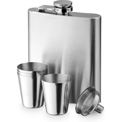 NOVAK. Set aus Edelstahlflasche und Gläsern 200 mL, Silber