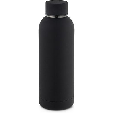 ODIN. Trinkflasche aus Edelstahl (36% recycelt) (550 mL) mit gummierter Oberfläche, Schwarz