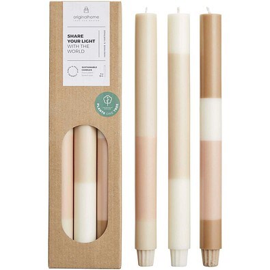 Originalhome Kerzen im Streifendesign – 3er-Set, offwhite