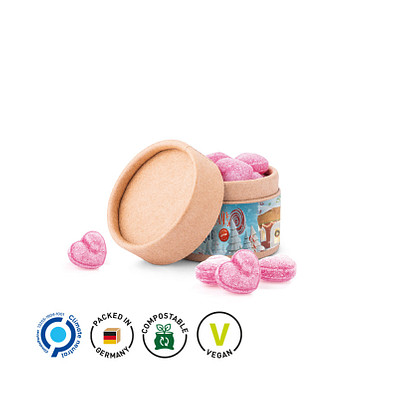 Papierdose Eco Mini, Glühweinherzen-Bonbons, inkl. Druck