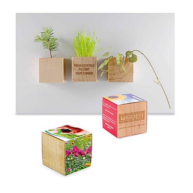 Pflanz-Holz Magnet mit Samen, Sommerblumenmischung, 1-seit. Druck