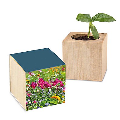 Pflanz-Holz mit Samen, Sommerblumenmischung, 1-seit. Druck