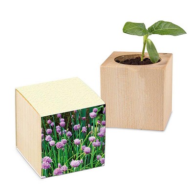 Pflanz-Holz mit Samen (Graspapier-Banderole), Schnittlauch, 1-seit. Druck