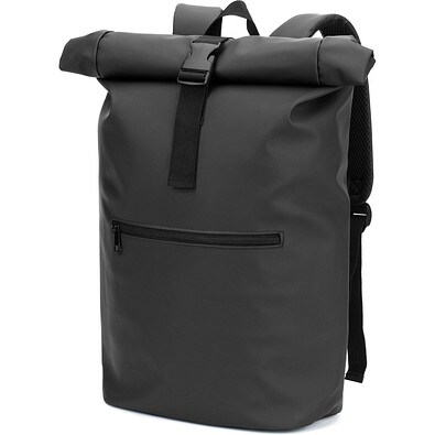 PORTLAND. Roll-Top-Rucksack aus PU mit Laptopfach, 16“, Schwarz