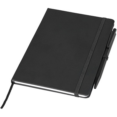 Prime mittelgroßes Notizbuch mit Stift, schwarz Prime mittelgroßes Notizbuch mit Stift, schwarz
