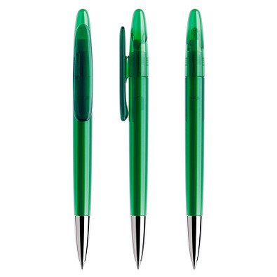 prodir® Drehkugelschreiber DS 5 mit polierter Metallspitze, blaue Mine, grün transparent