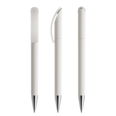 prodir® Drehkugelschreiber DS3 TMS Twist, blaue Mine, weiß/silber