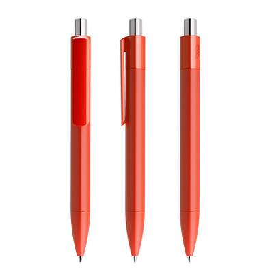 prodir® Druckkugelschreiber DS4 PMM Push, blaue Mine, rot/silber poliert