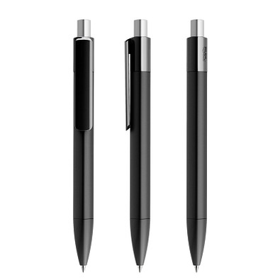 prodir® Druckkugelschreiber DS4 PMM Push, blaue Mine, schwarz/silber satiniert