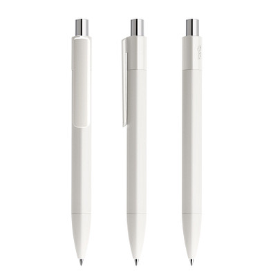 prodir® Druckkugelschreiber DS4 PMM Push, blaue Mine, weiß/silber poliert