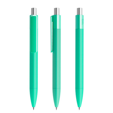 prodir® Druckkugelschreiber DS4 Soft Touch PRR Push, blaue Mine, hellgrün/silber satiniert