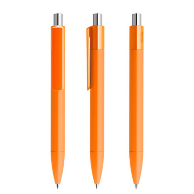 prodir® Druckkugelschreiber DS4 Soft Touch PRR Push, blaue Mine, orange/silber poliert