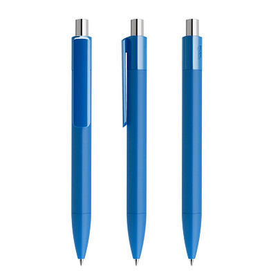 prodir® Druckkugelschreiber DS4 Soft Touch PRR Push, blaue Mine, blau/silber poliert