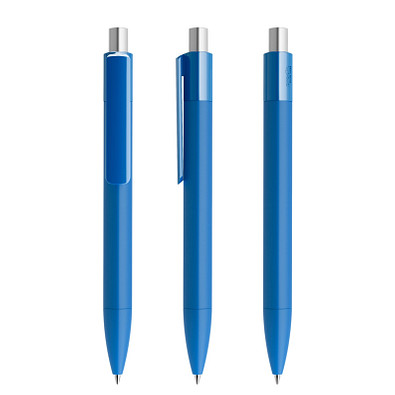 prodir® Druckkugelschreiber DS4 Soft Touch PRR Push, blaue Mine, blau/silber satiniert