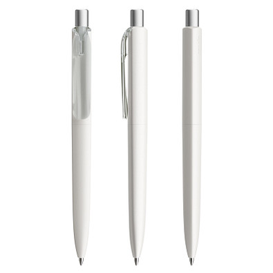 prodir® Druckkugelschreiber DS8 PMM Push, blaue Mine, weiß/silber satiniert