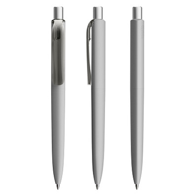 prodir® Druckkugelschreiber DS8 Soft Touch PRR Push, blaue Mine, delfingrau/silber satiniert