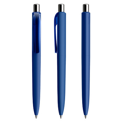 prodir® Druckkugelschreiber DS8 Soft Touch PRR Push, blaue Mine, klassikblau/silber poliert