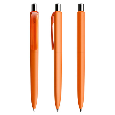 prodir® Druckkugelschreiber DS8 Soft Touch PRR Push, blaue Mine, orange/silber poliert