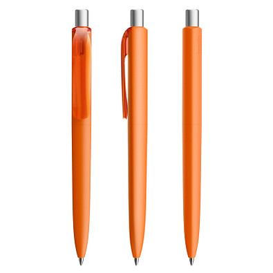 prodir® Druckkugelschreiber DS8 Soft Touch PRR Push, blaue Mine, orange/silber satiniert