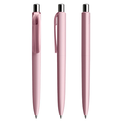 prodir® Druckkugelschreiber DS8 Soft Touch PRR Push, blaue Mine, rosé/silber poliert