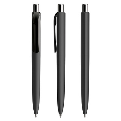 prodir® Druckkugelschreiber DS8 Soft Touch PRR Push, blaue Mine, schwarz/silber poliert