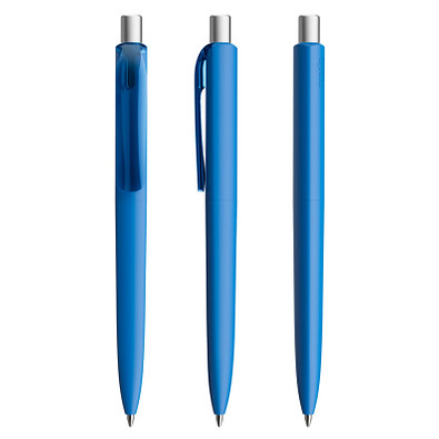 prodir® Druckkugelschreiber DS8 Soft Touch PRR Push, blaue Mine, blau/silber satiniert