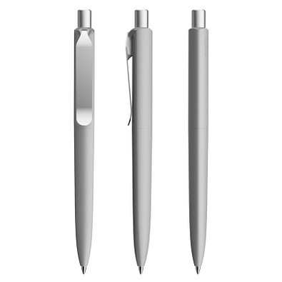 prodir® Druckkugelschreiber DS8 Soft Touch PSR Push, blaue Mine, delfingrau/silber satiniert