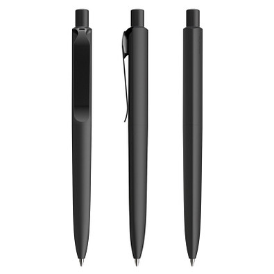 prodir® Druckkugelschreiber DS8 Soft Touch PSR Push, blaue Mine, schwarz/schwarz satiniert