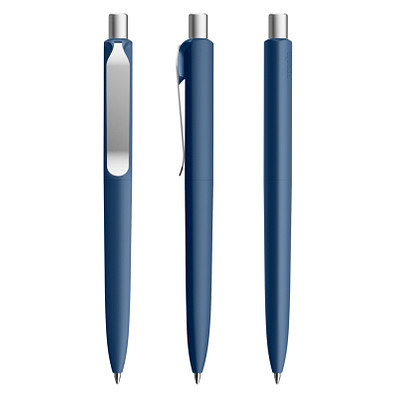 prodir® Druckkugelschreiber DS8 Soft Touch PSR Push, blaue Mine, dunkelblau/silber satiniert