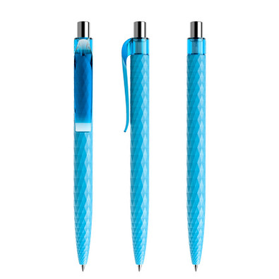prodir® Druckkugelschreiber QS01 PMT Push, blaue Mine, cyanblau/silber poliert