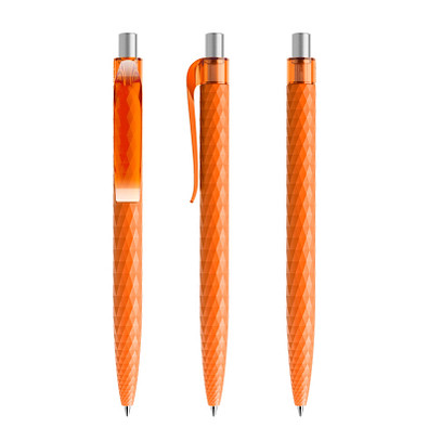 prodir® Druckkugelschreiber QS01 PMT Push, blaue Mine, orange/silber satiniert