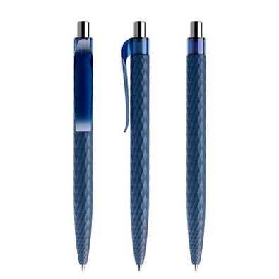 prodir® Druckkugelschreiber QS01 PMT Push, blaue Mine, dunkelblau/silber poliert