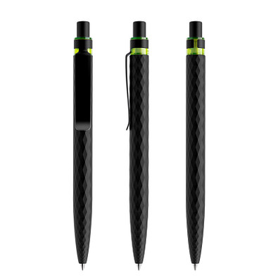 prodir® Druckkugelschreiber QS01 PQS Push, blaue Mine, kohlschwarz/schwarz satiniert/gelbgrün