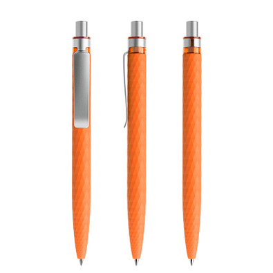 prodir® Druckkugelschreiber QS01 Soft Touch PRS Push, blaue Mine, orange/silber satiniert