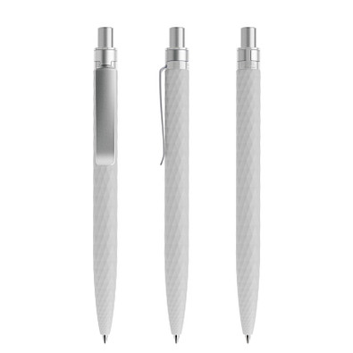 prodir® Druckkugelschreiber QS01 Soft Touch PRS Push, blaue Mine, zementgrau/silber satiniert