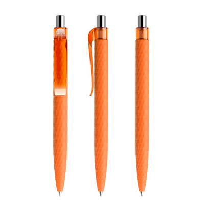 prodir® Druckkugelschreiber QS01 Soft Touch PRT Push, blaue Mine, orange/silber poliert