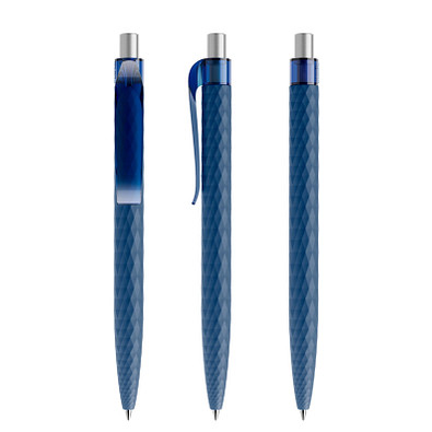 prodir® Druckkugelschreiber QS01 Soft Touch PRT Push, blaue Mine, dunkelblau/silber satiniert