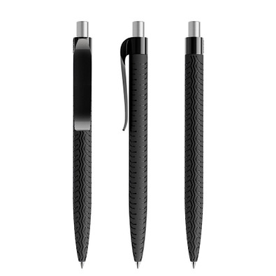 prodir® Druckkugelschreiber QS03 PMP Push, blaue Mine, schwarz/silber satiniert