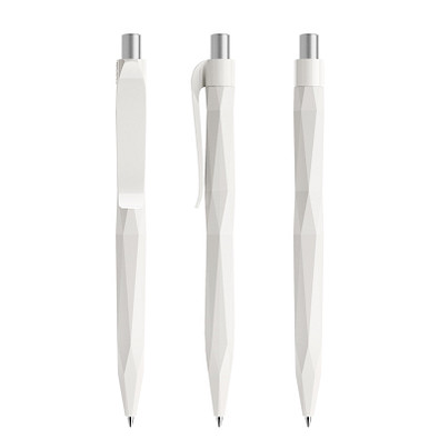 prodir® Druckkugelschreiber QS20 PMP Push, blaue Mine, weiß/silber satiniert